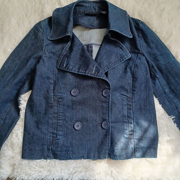 New York and co. denim double breast buttoned pea coat size S - Picture 5 of 16